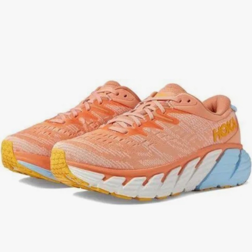 HOKA Women's Gaviota 4, size 9, color-Coral/Peach Parfait, pre-owned condition